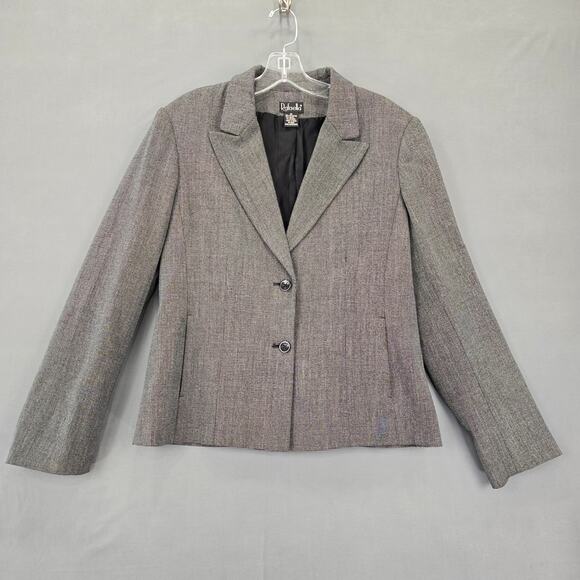 Rafaella Gray Suit Jacket Stretch Preppy Houndstooth Long Sleeve Button Women 12 - Picture 2 of 11